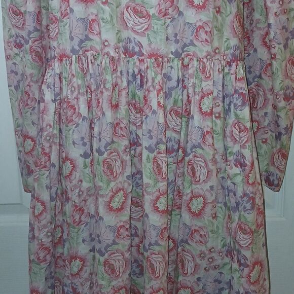 Laura Ashley Vintage 80s cotton blend floral dress pinks and purples Sz 14  NWOT - Picture 3 of 14